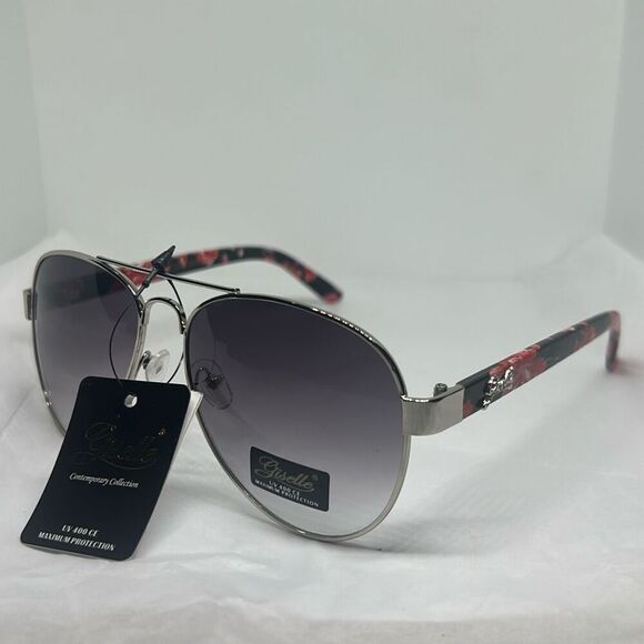 Giselle Contemporary Collection Aviator Sunglasses – UV400 Protection, Floral Ar - Picture 1 of 3